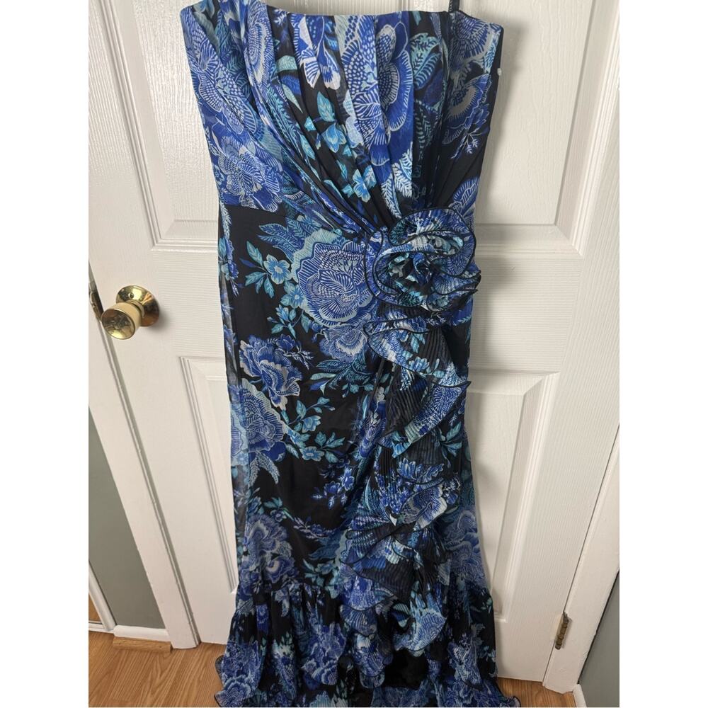 Tadashi Shoji Morwenna Floral Print Ruffle Gown In Blue 2 - Picture 4 of 7